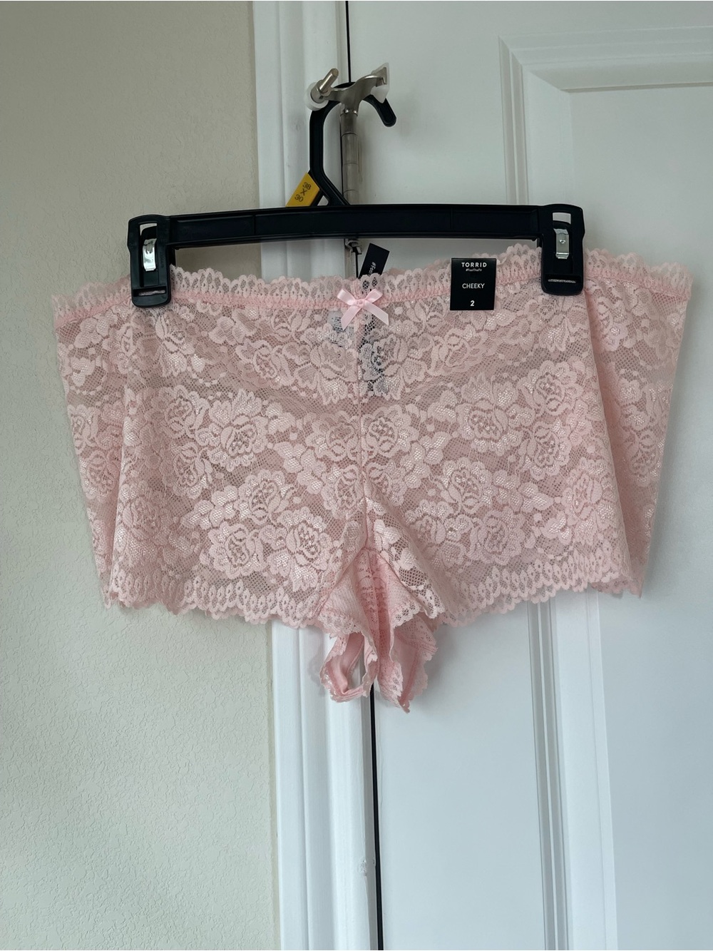 torrid Light Pink Lace Cheeky panties with open gusset